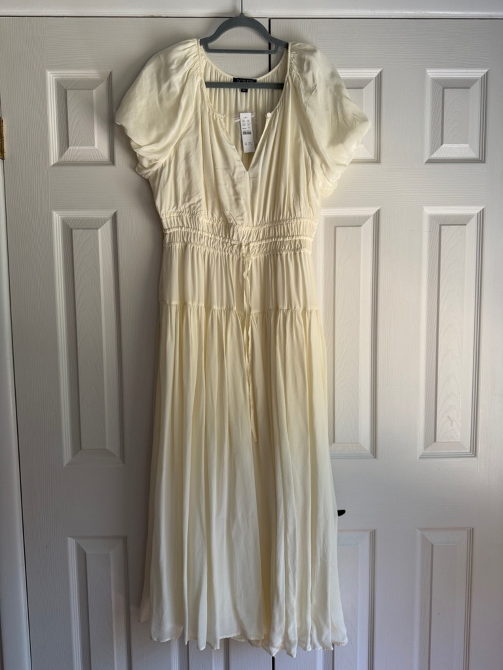 J. Crew Cream Puff-Sleeve Smocked Maxi Dress